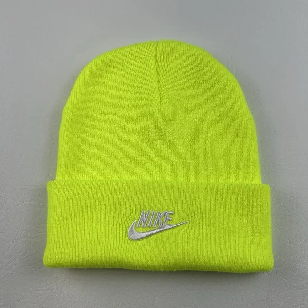 Nike Volt Neon Green Cuffed Beanie Hat Embroidered Logo One Size Unisex Adult